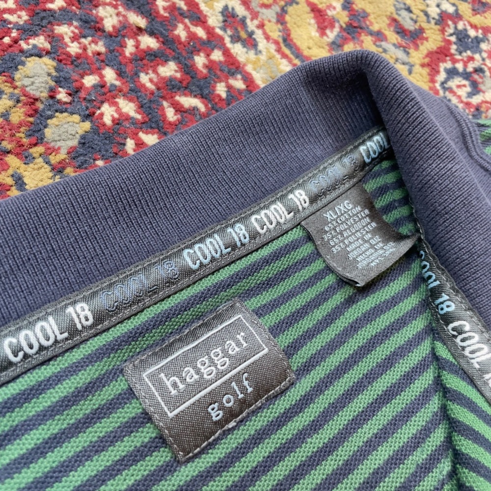 VTG 90s Haggar Golf Men's XL Green Stripe Polo Shirt Cool 18 Short Sleeve - Picture 3 of 3
